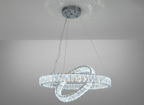 Підвісна кришталева срібна LED люстра Ø 50 см D8886/500-2B CH на 2 кільця