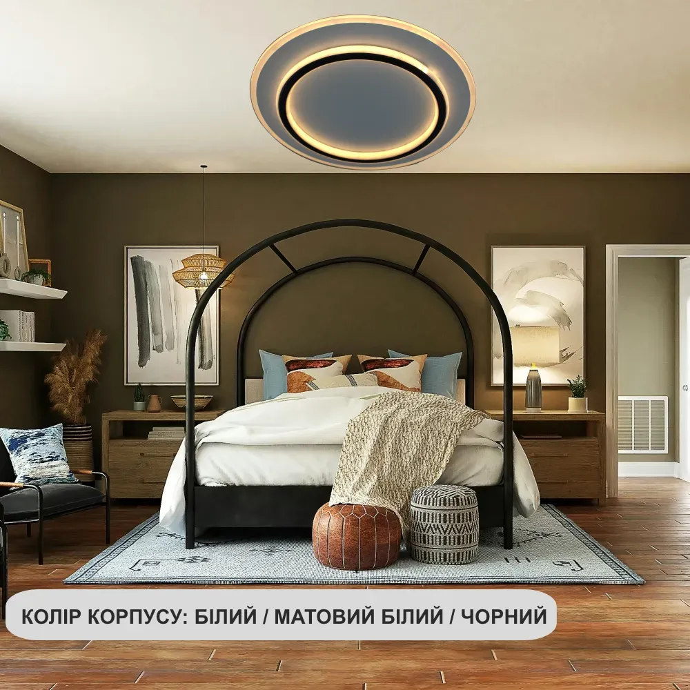 Світлодіодна кругла люстра чорно-білого кольору VEGA DUAL 2R 75W 45см діаметр