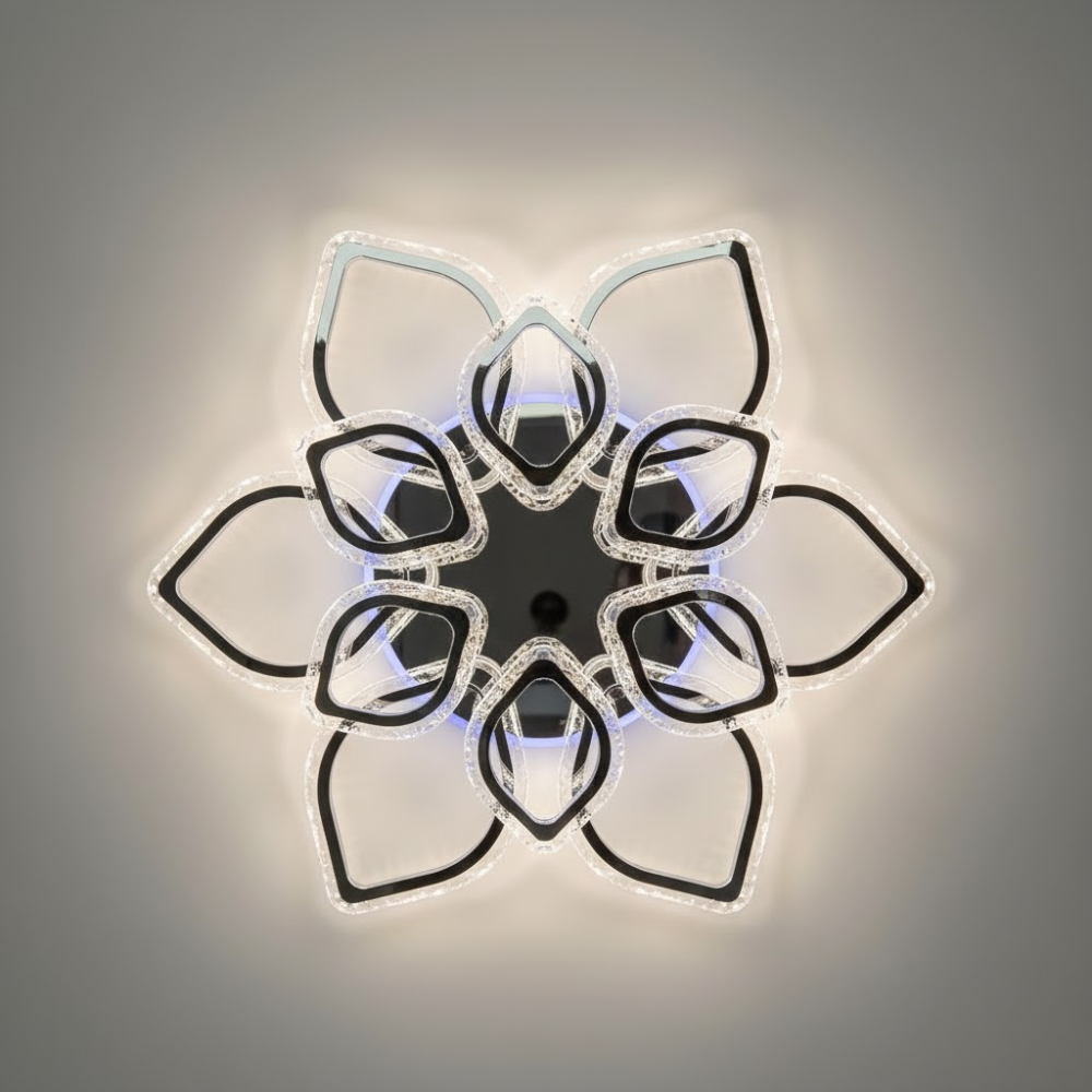 Люстра стельова AZALIA RGB 150W у формі пелюстки хром з пультом та мобільним додатком