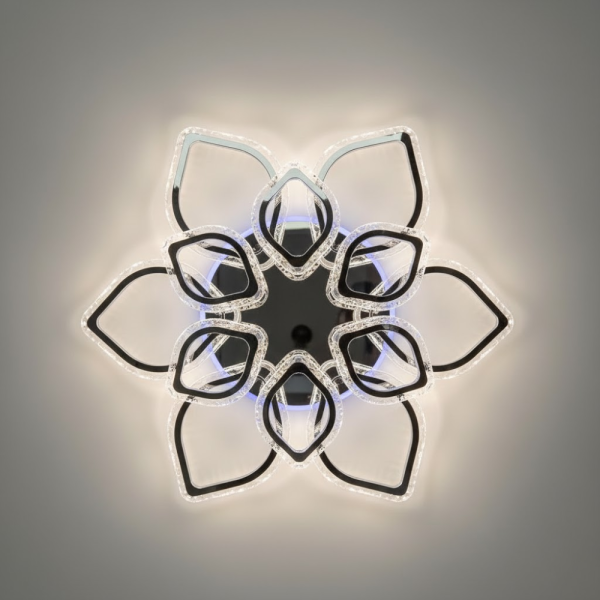 Люстра стельова AZALIA RGB 150W у формі пелюстки хром з пультом та мобільним додатком